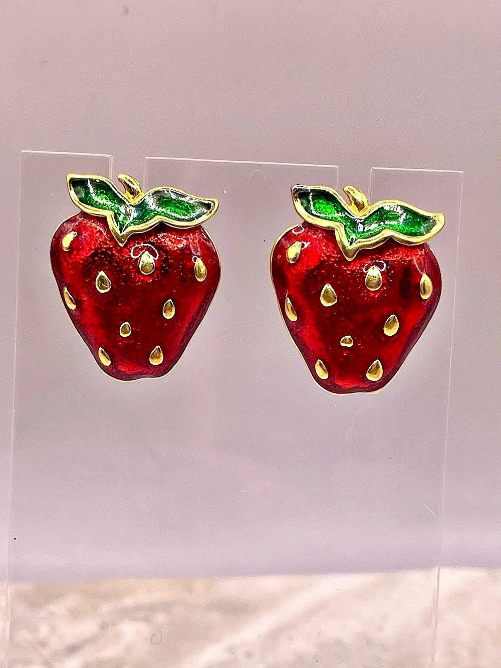 Strawberry Stud Earrings in Red & Green Like New